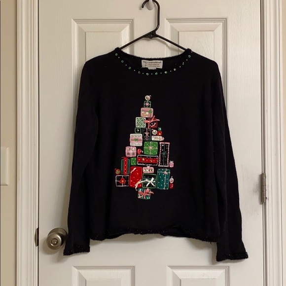 Tiara International Xmas Collection Black Sweater Xmas Tree Cotton-Blend Size XL - Picture 1 of 14